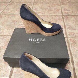Princess Kate Middleton Navy Blue suede Hobbs London cork wedge shoes